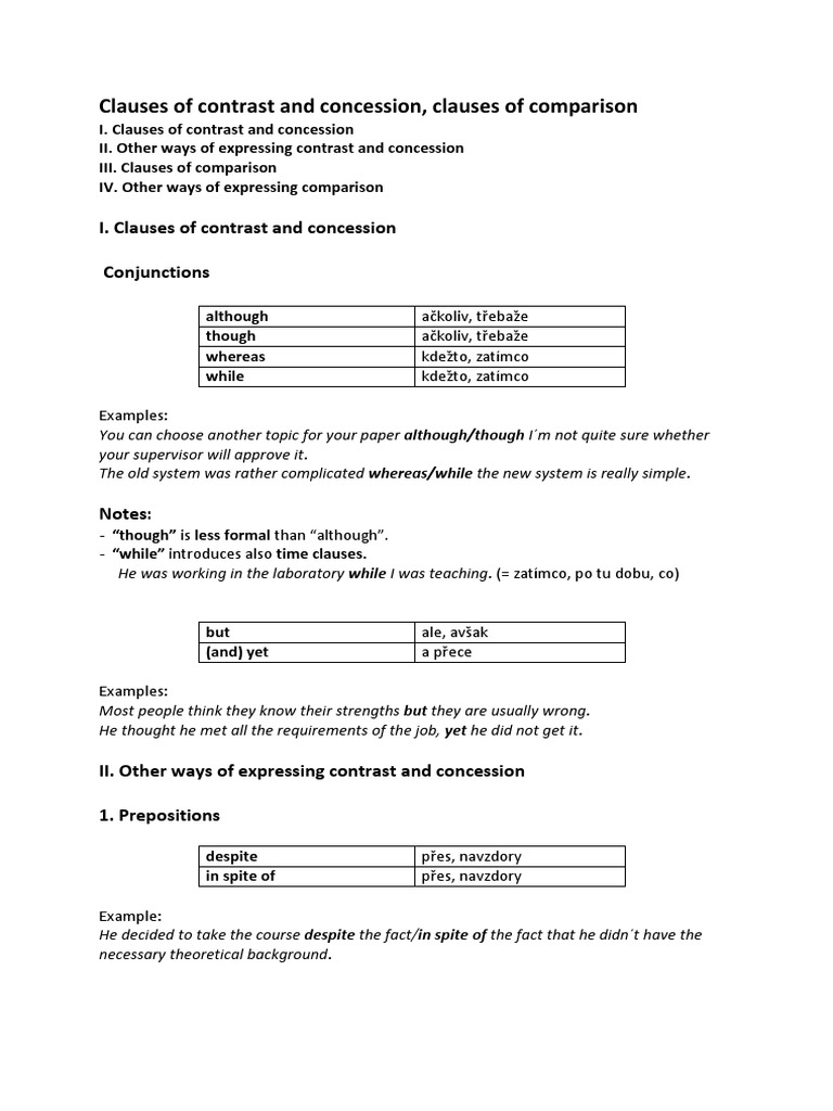 Clauses of Contrast, Concession and Comparison PDF PDF English