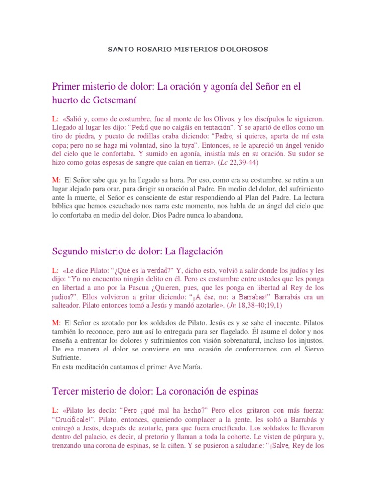 Misterios Dolorosos del Santo Rosario | PDF | Oración | Jesús
