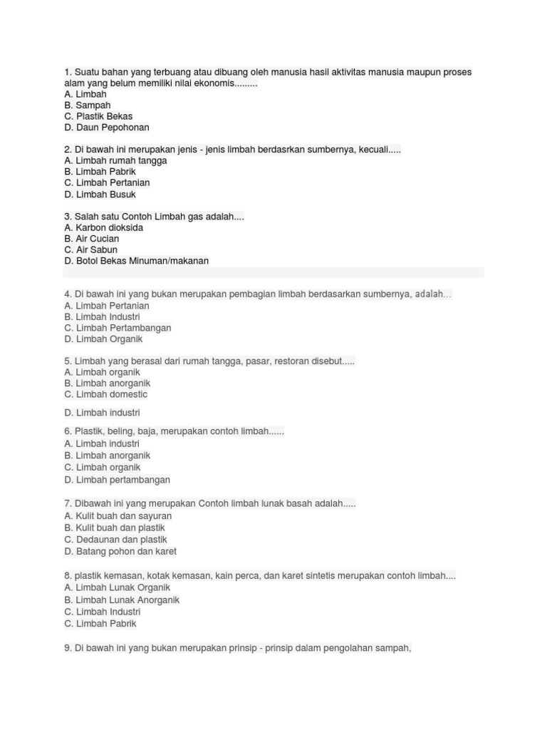 Contoh Limbah Lunak Anorganik Dan Organik
