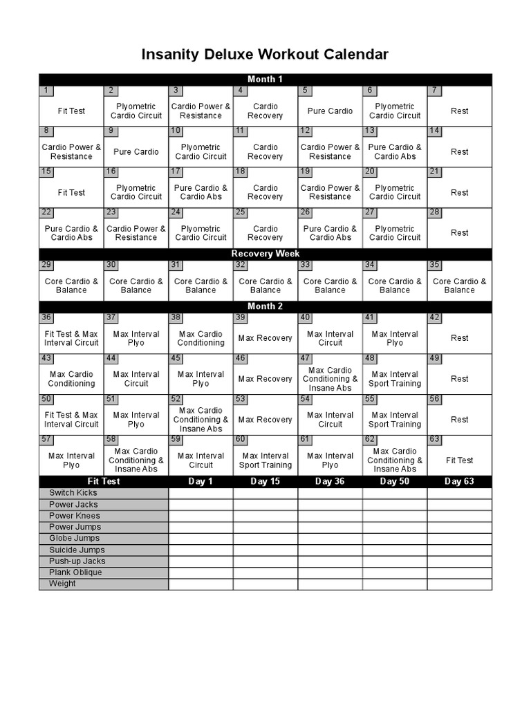 Insanity Workout Deluxe Calendar Simple Pdf Determinants Of Health Weight Training