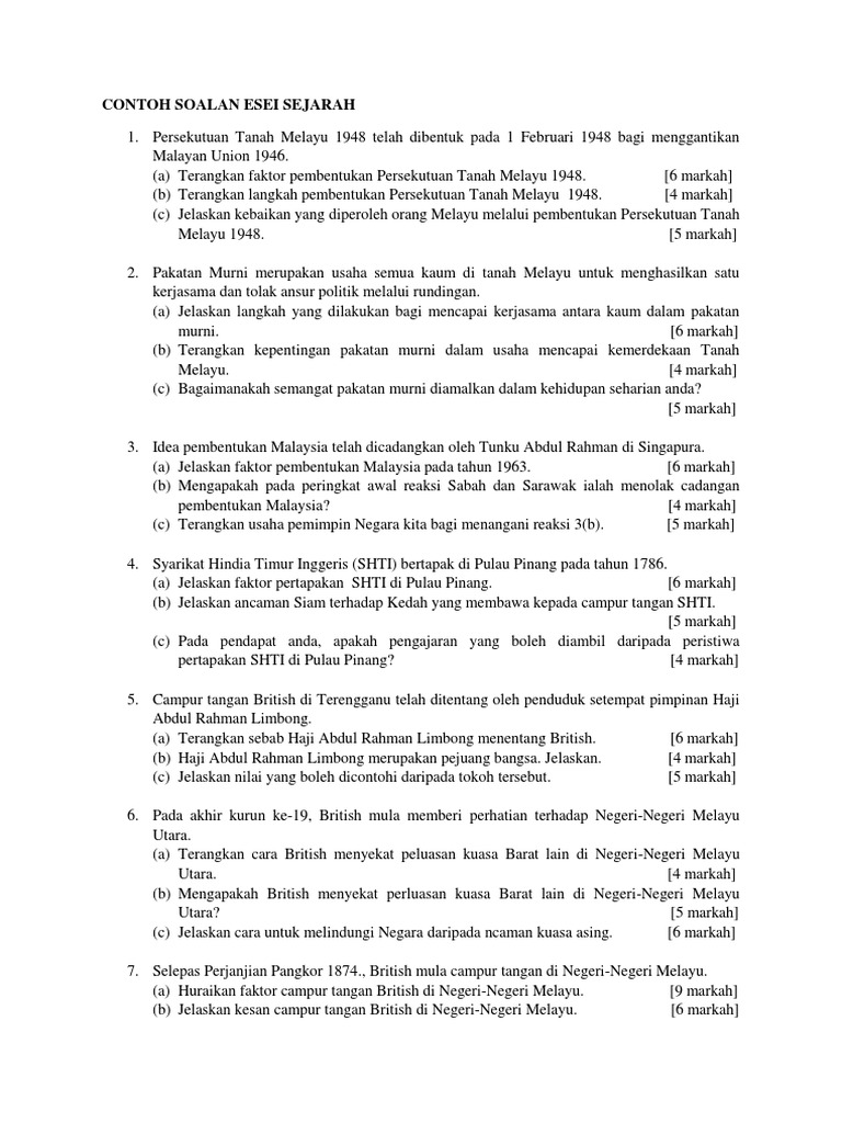 Contoh Soalan Esei Sejarah Pdf