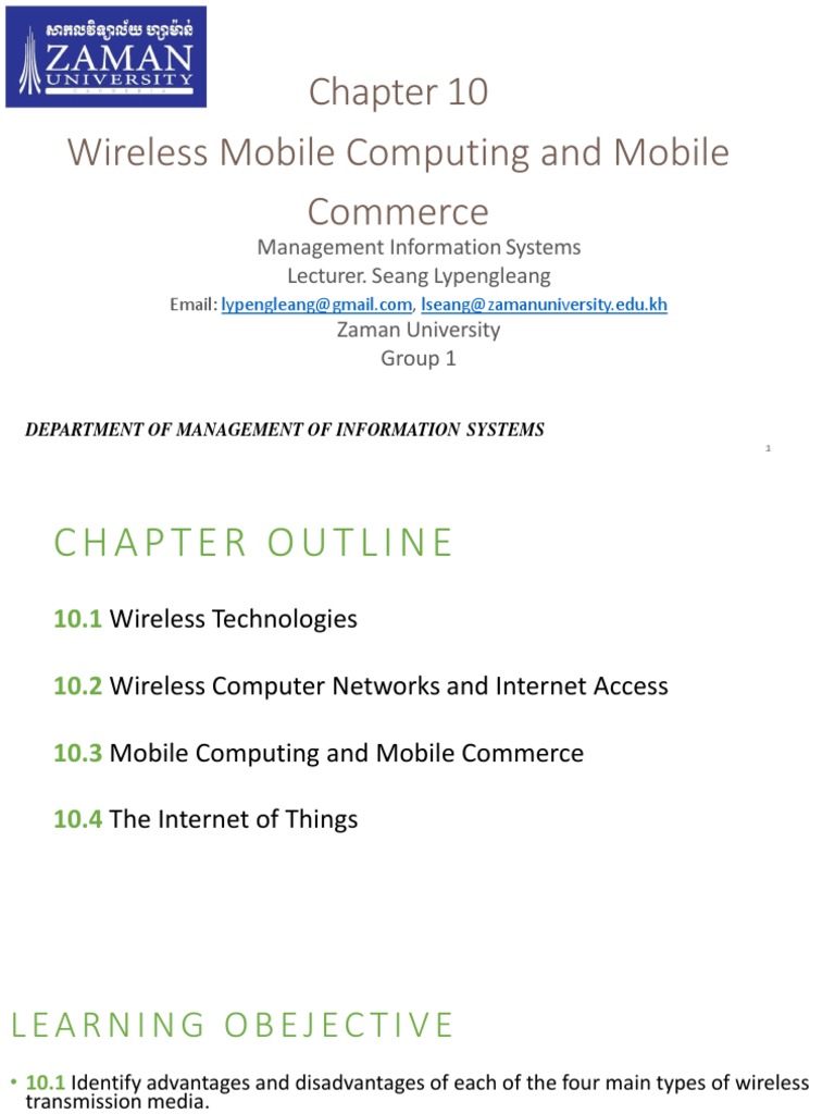 Chapter 7 Wireless, Mobile Computing, and Mobile Commerce (Student ...