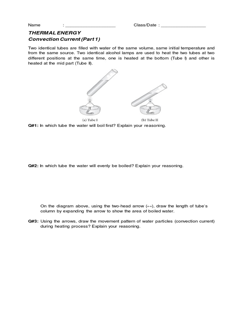 Convection Current Worksheet (Specimen IGCSE) PDF