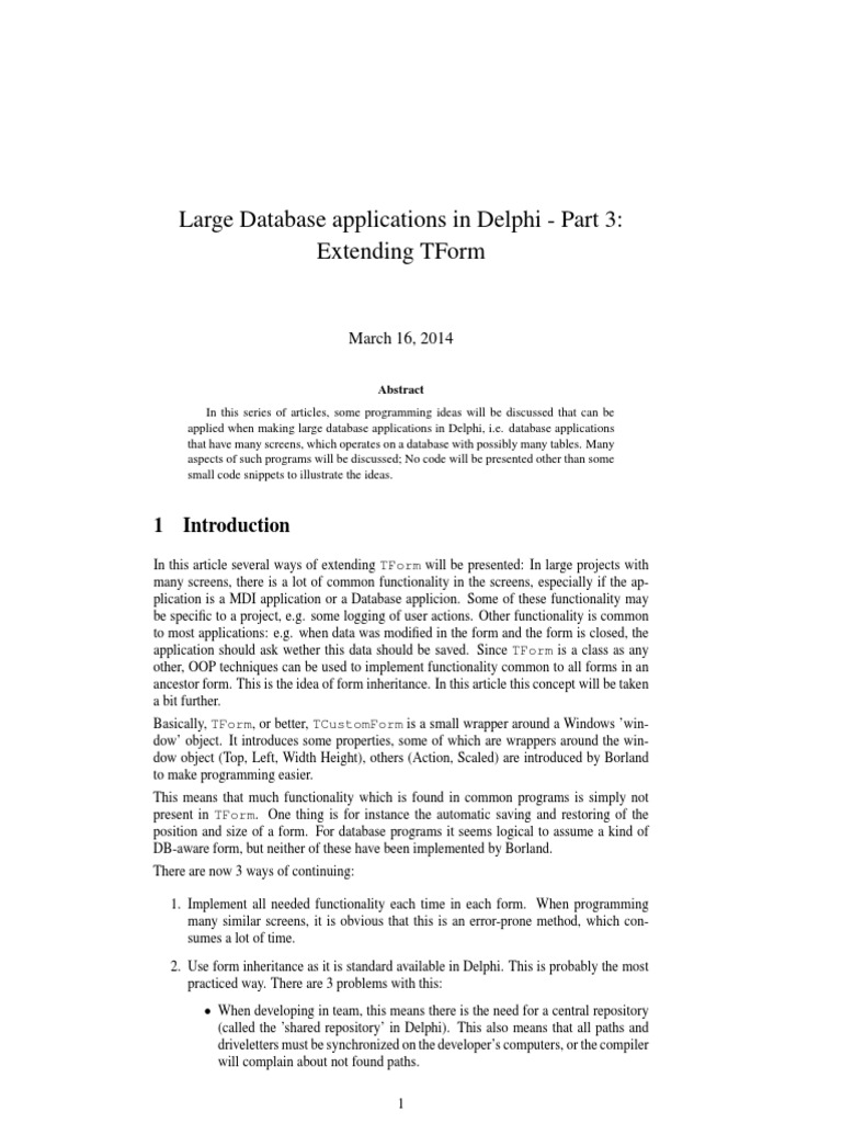 Extending TForm in Delphi Applications | PDF | Subroutine | Boolean ...