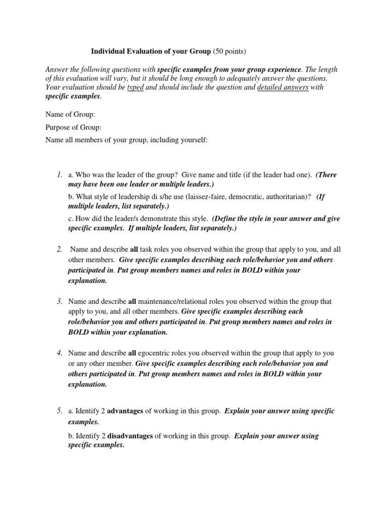 Group Evaluation and Role Analysis Guide | PDF | Career & Growth | Self ...