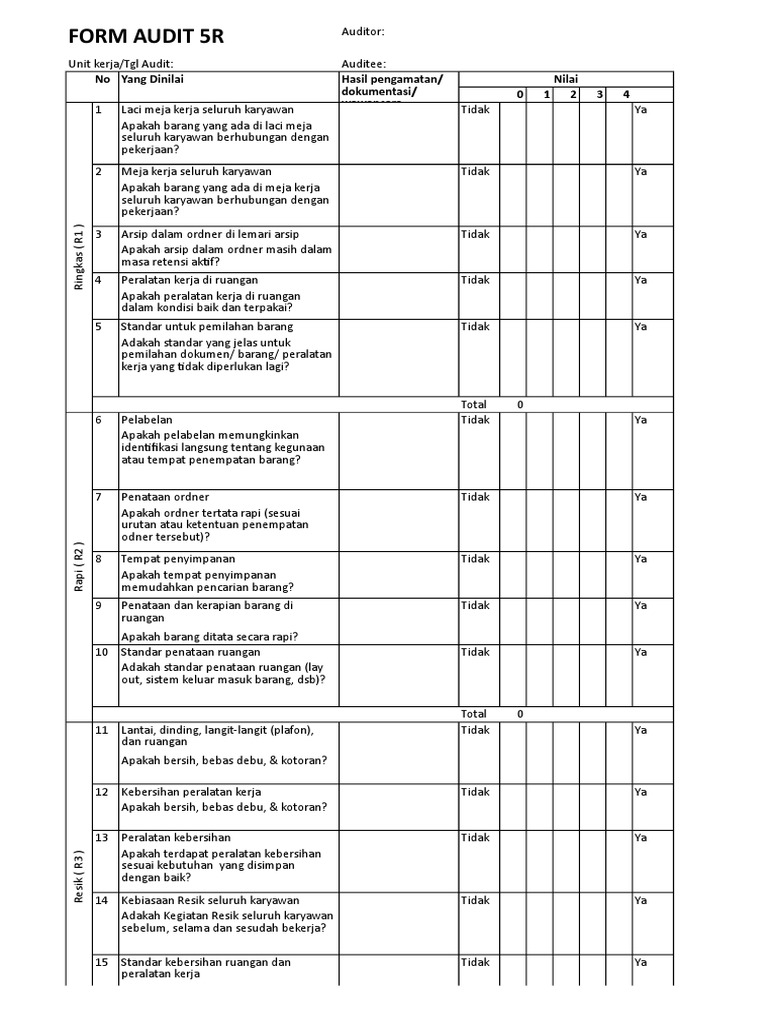 Form Audit 5R untuk Ruang Kerja | PDF