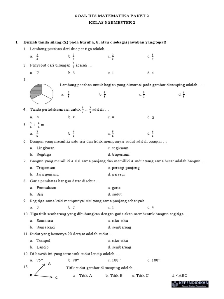 Soal Uts Matematika Semester 2 Kelas 3