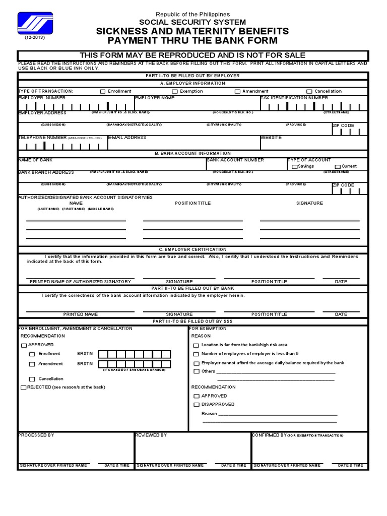 SSS Bank Payment Form for Employers | PDF | Signature | Employment
