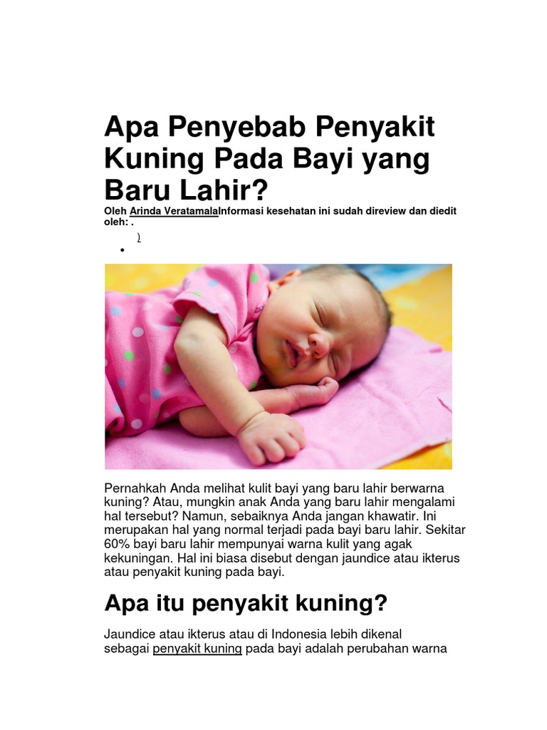 Apa Penyebab Penyakit Kuning Pada Bayi Yang Baru Lahir Pdf