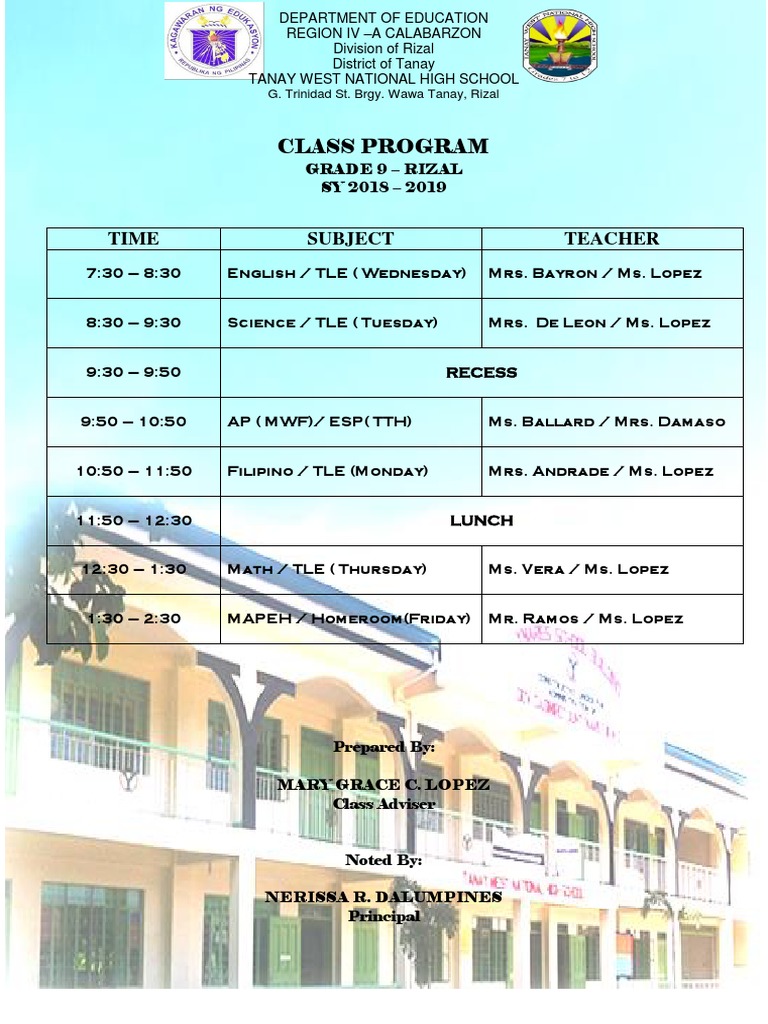 Grade 9 Class Programs 2018-2019 | PDF | Philippines