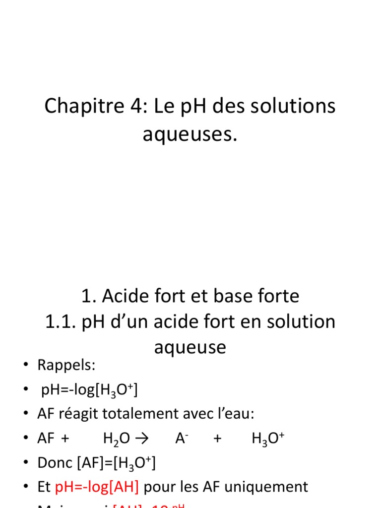 Calcul du pH des solutions aqueuses | PDF | Ph | Acide