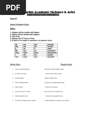 9th Active and Passive | PDF | Subject (Grammar) | Object (Grammar)