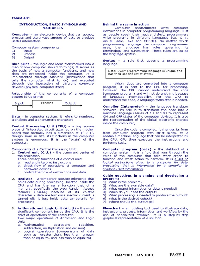 Notes For Basic Programming | PDF | Programming Language | Computer Program