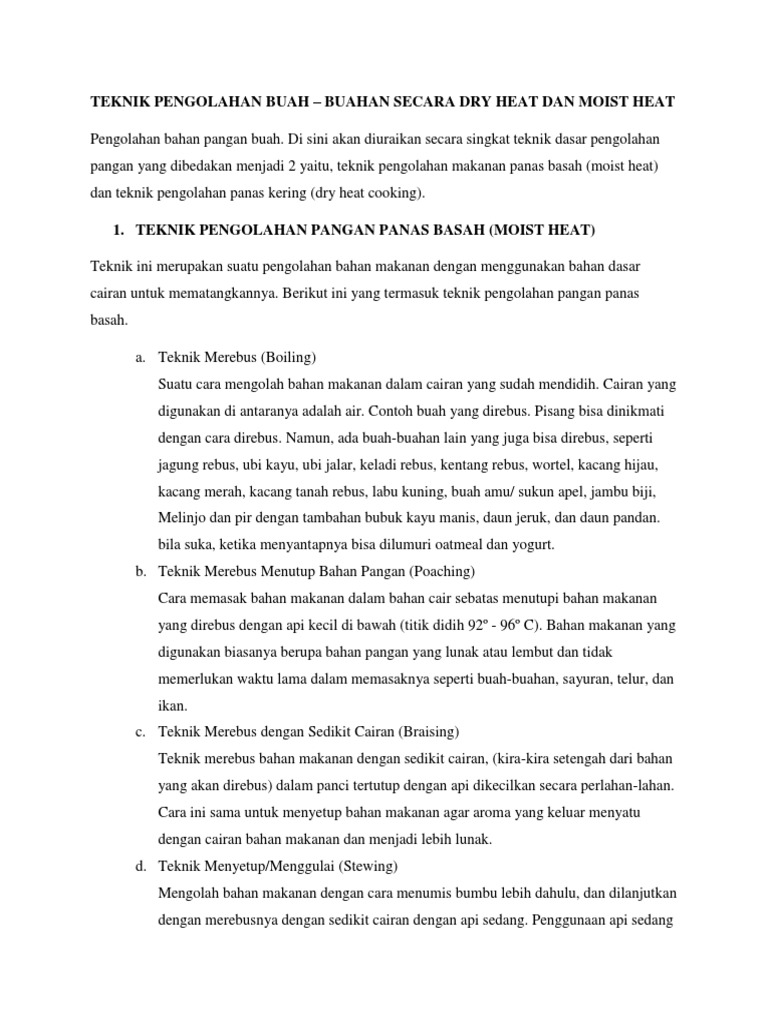 Teknik Pengolahan Buah Buahan Secara Dry Heat Moist Heat Pdf