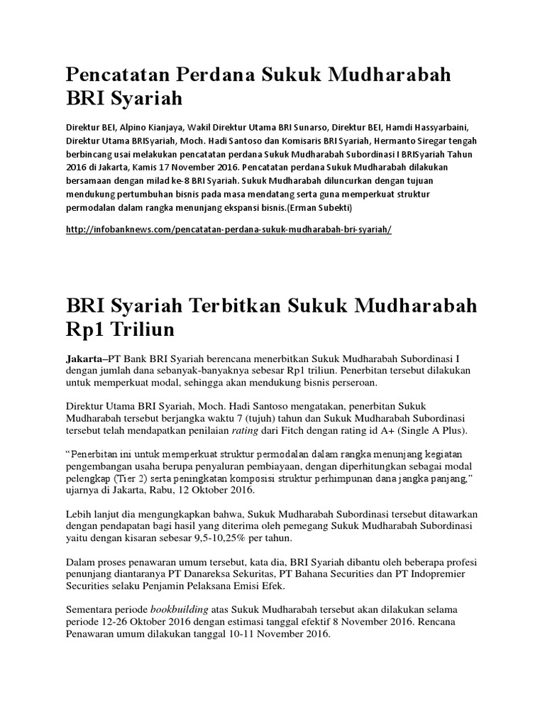 Pencatatan Perdana Sukuk Mudharabah Bri Syariahdocx