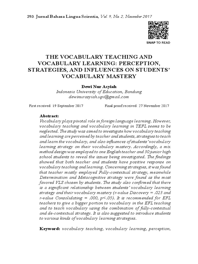 Vocabulary Teaching and Learning Strategies | PDF | Vocabulary ...