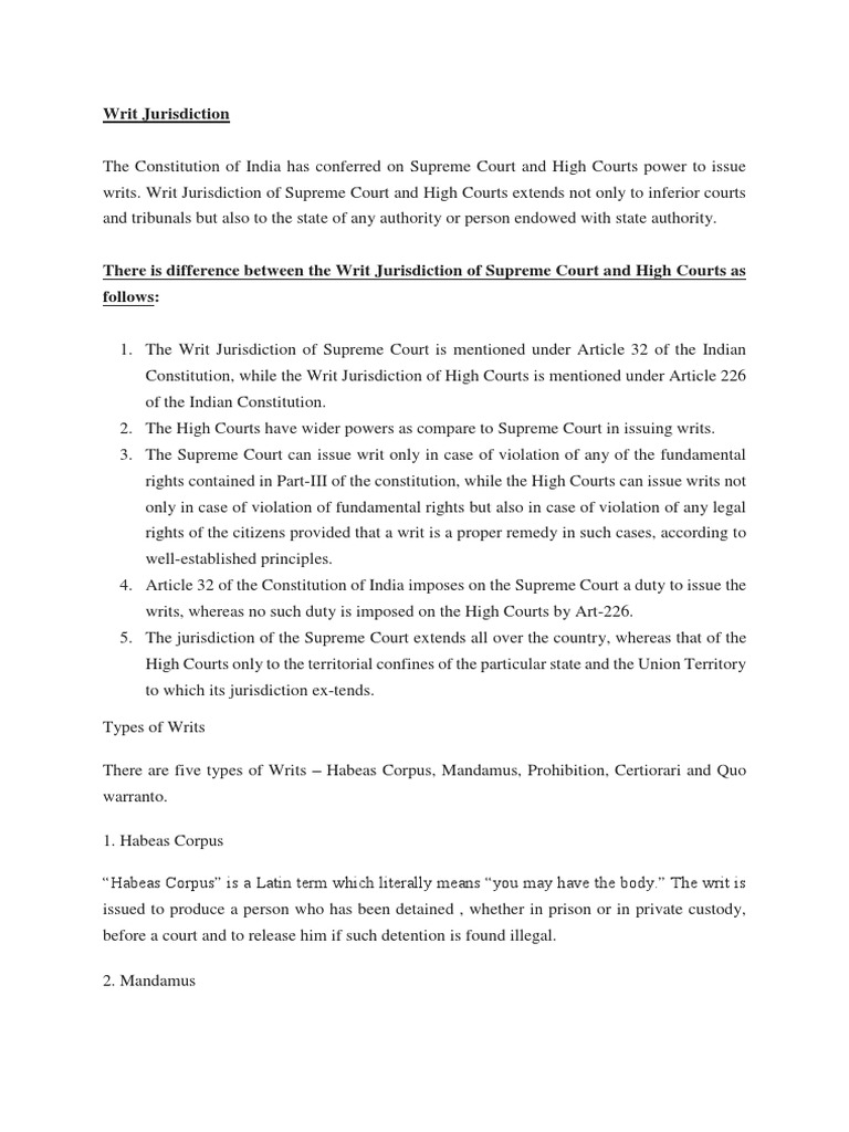 Writ Jurisdiction | PDF | Writ | Supreme Courts