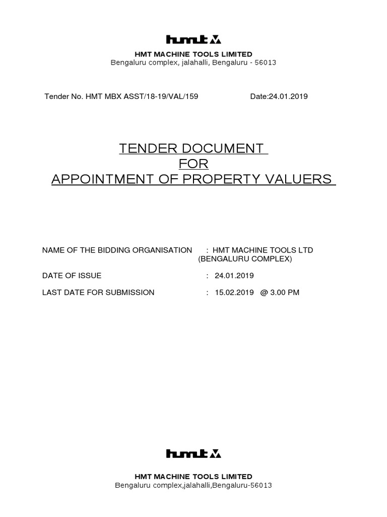 Request for Proposals to Evaluate Fair Market Values and Rents of Land and Buildings at HMT
