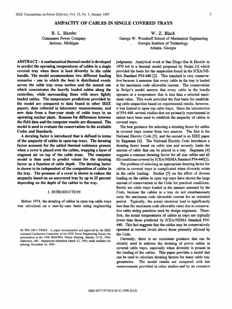 Ampacity of Cables in Single Covered Trays IEEE PDF Electrical