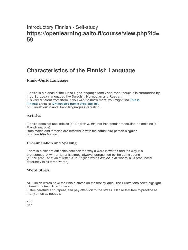 Suomea Suomeksi | PDF | Vowel | Grammatical Gender