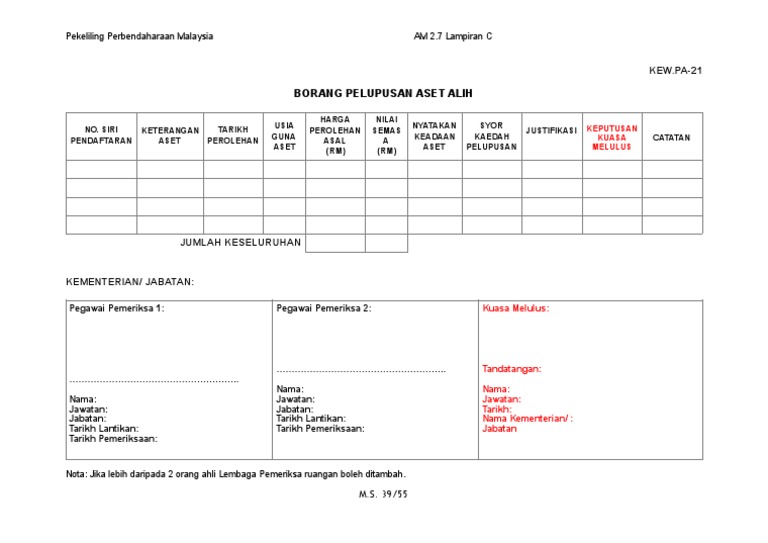 Kew Pa 21 Borang Pelupusan Pdf