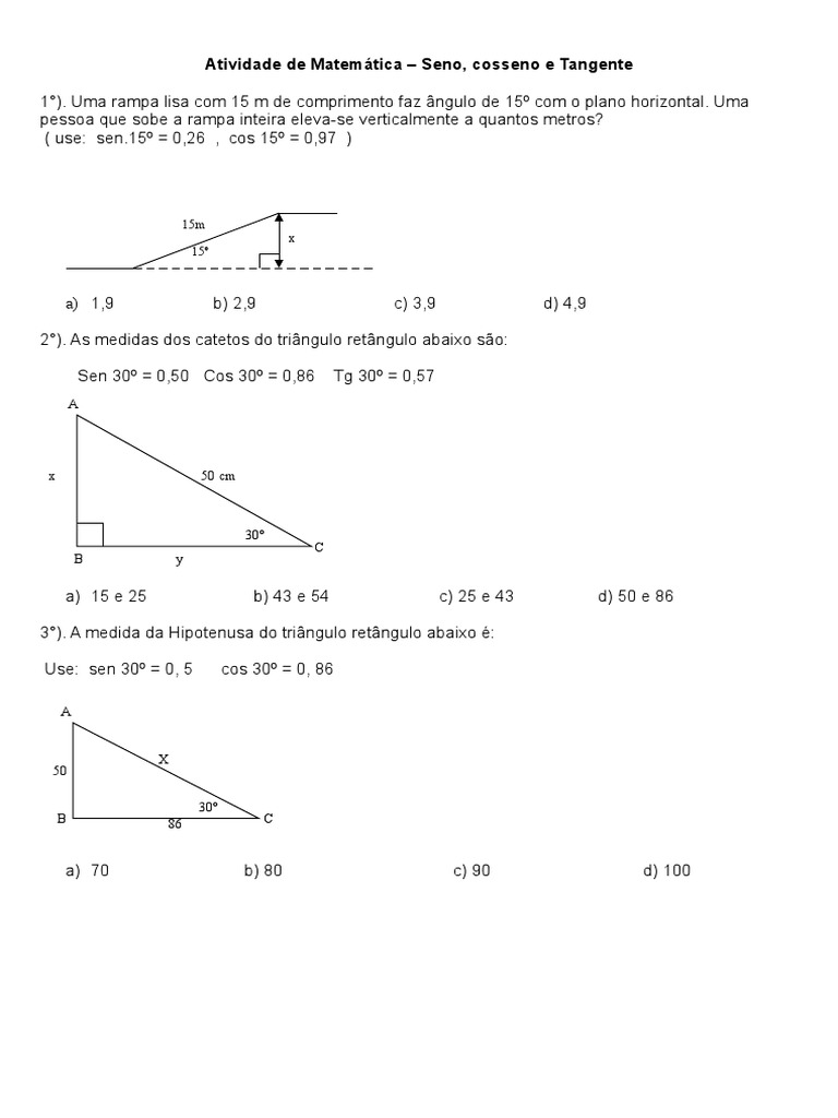 Seno, Cosseno e Tangente - 9° Ano | Geometria do Plano Euclidiano ...