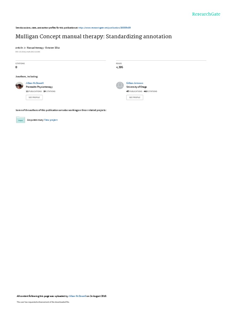 Mulligan Concept Manual Therapy Standardizing Anno PDF Physical