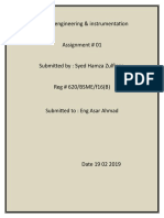 Control Engineering & Instrumentation Assignment # 01 Submitted By: Syed Hamza Zulfiqar Reg # 620/BSME/f16 (B)