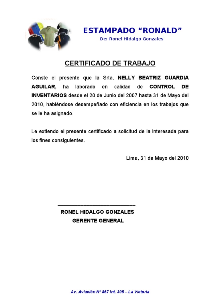 Certificado de Trabajo PDF