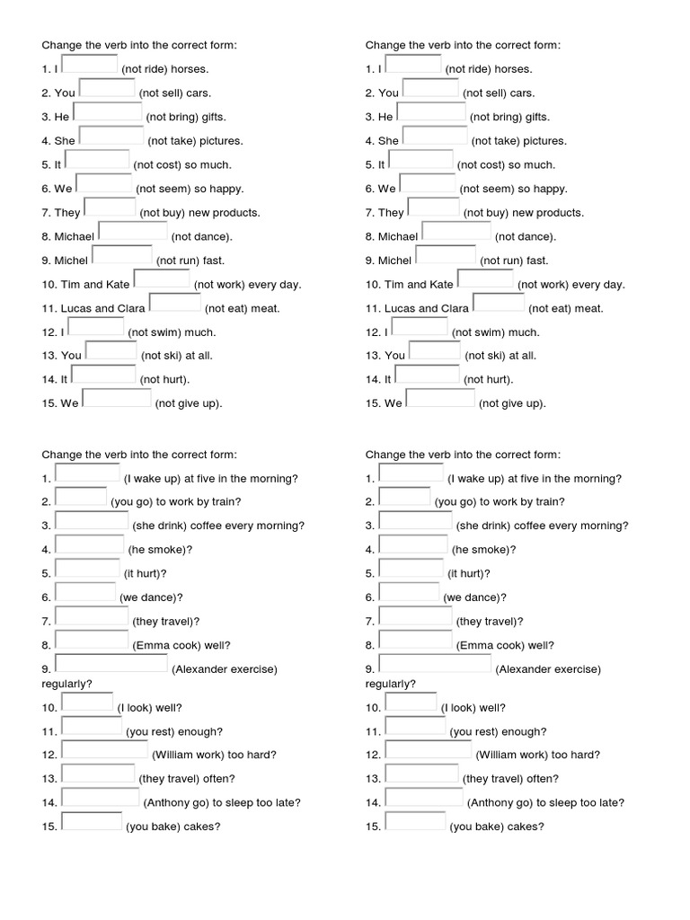 Change The Verb Into The Correct Form