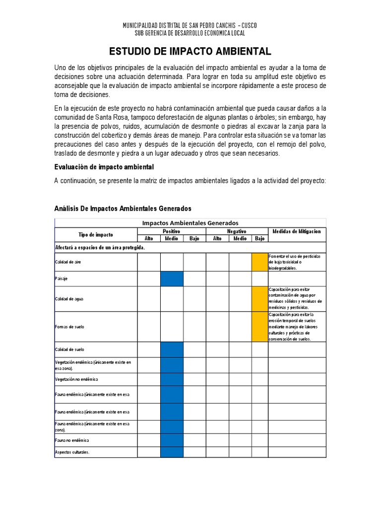 Evaluación de Impacto Ambiental en Cusco | PDF | Evaluación de impacto ...