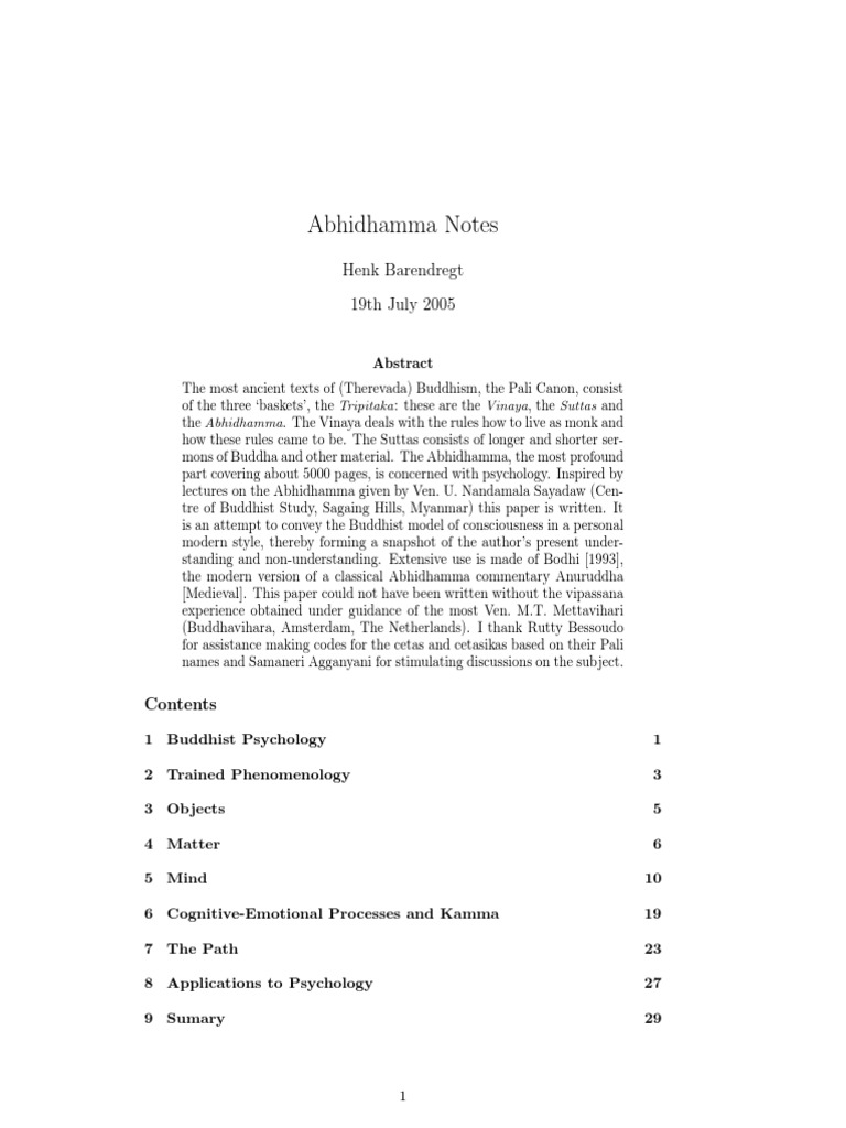 Abhidhamma Notes Pdf Gautama Buddha Senses