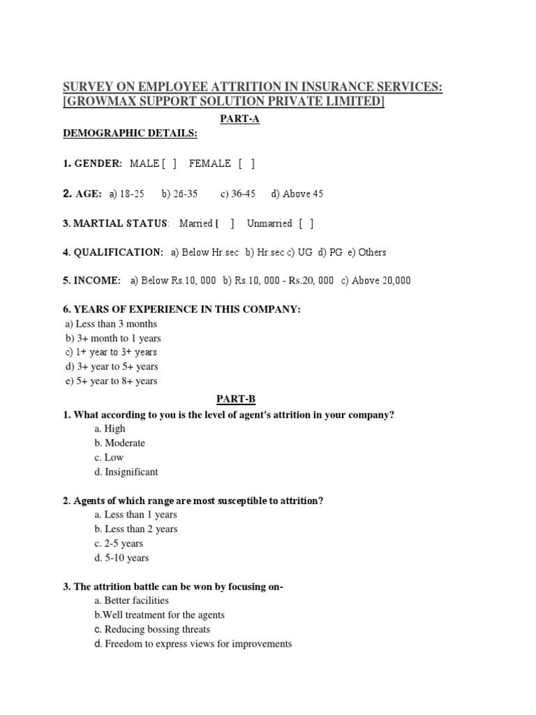 Survey On Employee Attrition in Insurance Services: (Growmax Support ...