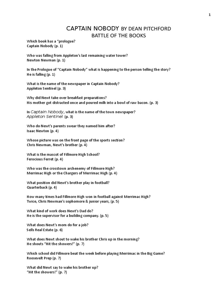 Captain Nobody by Dean Pitchford Battle of The Books: Appleton Sentinel ...