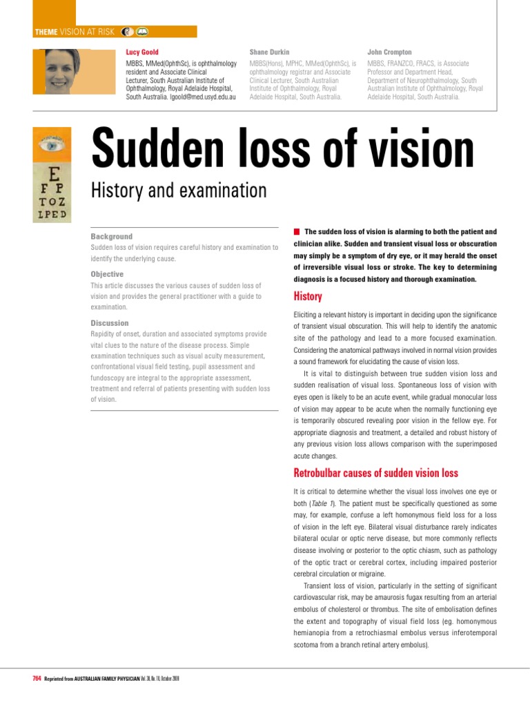 Sudden Loss of Vision: History and Examination | PDF | Retina | Visual ...