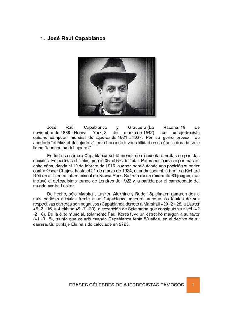 José Raúl Capablanca | PDF | Campeonato mundial de ajedrez | Ajedrez, gente