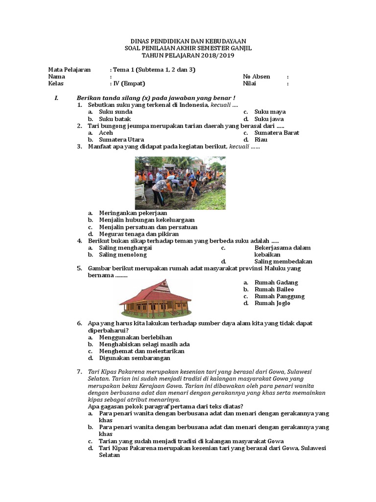 Soal Pas Kelas 4 Tema 1 Pdf