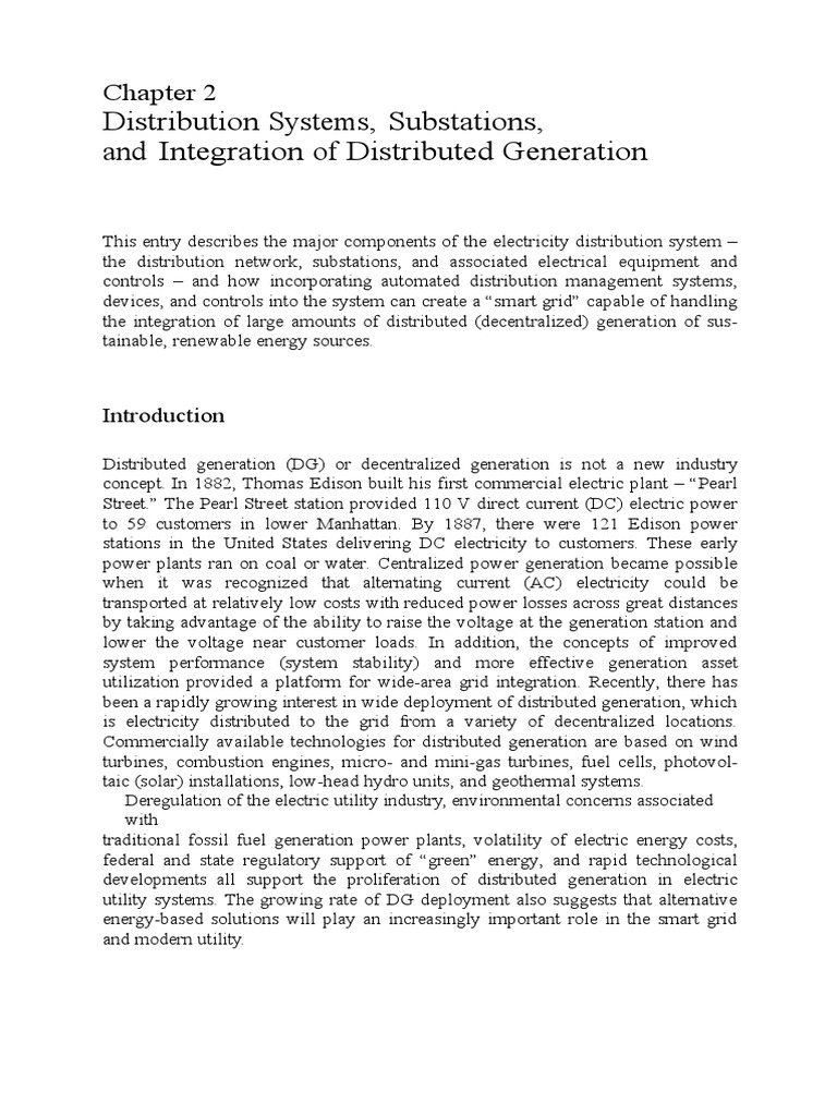 Distribution Systems, Substations, and Integration of Distributed ...
