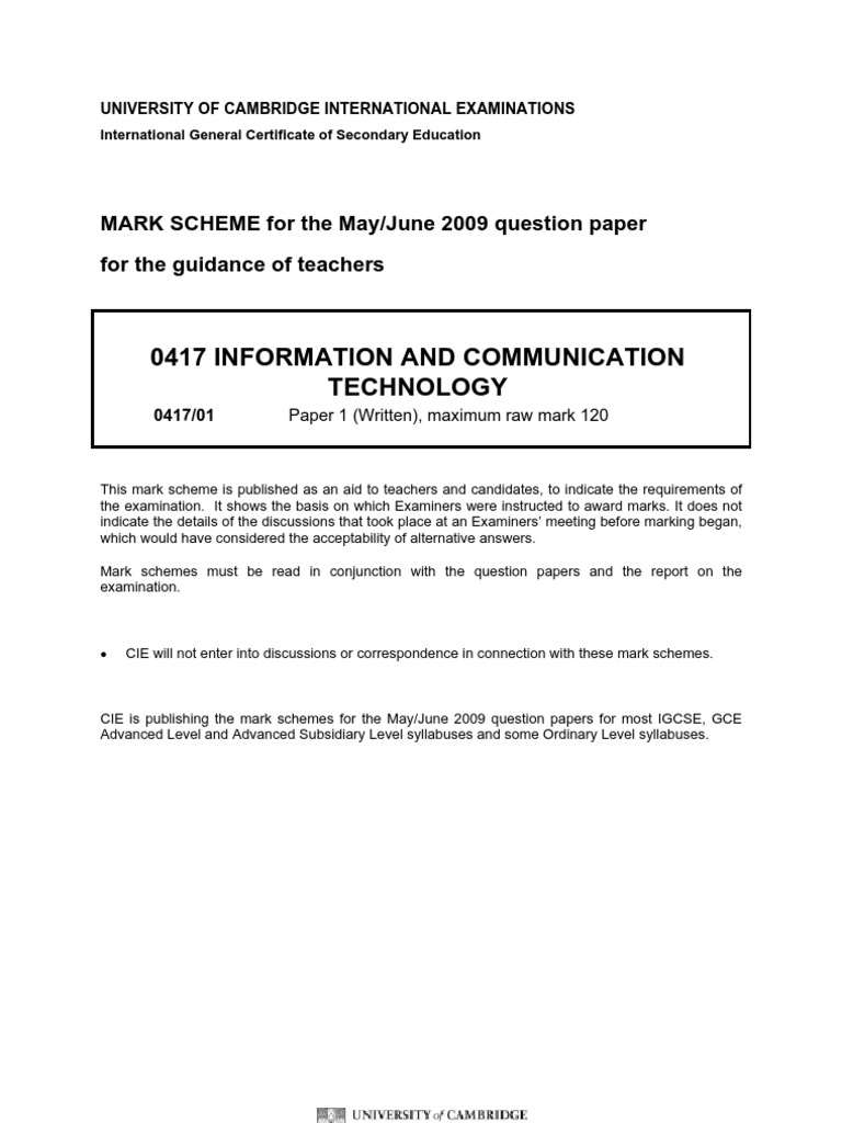 0417 s09 Ms 1 | PDF | Computing | Computing And Information Technology