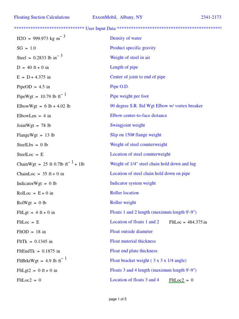 Floating Suction Calculation Sample Force Mass