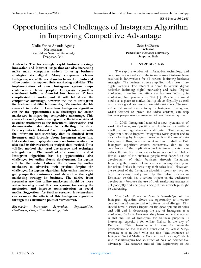 Opportunities and Challenges of Instagram Algorithm in Improving Competitive Advantage PDF
