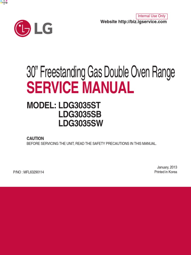 30" Freestanding Gas Double Oven Range Service Manual PDF Oven