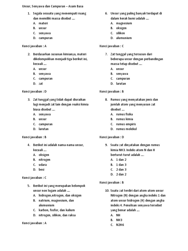 Soal Unsur Dengan Jawaban
