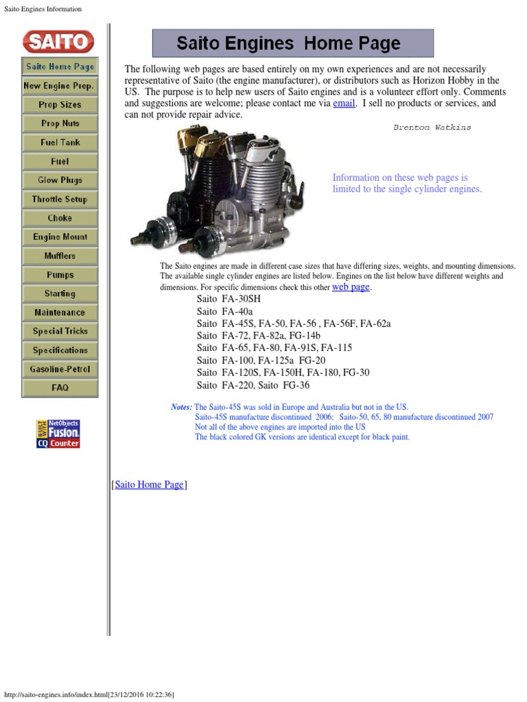 Saito Engines Information PDF | PDF | Carburetor | Nut
