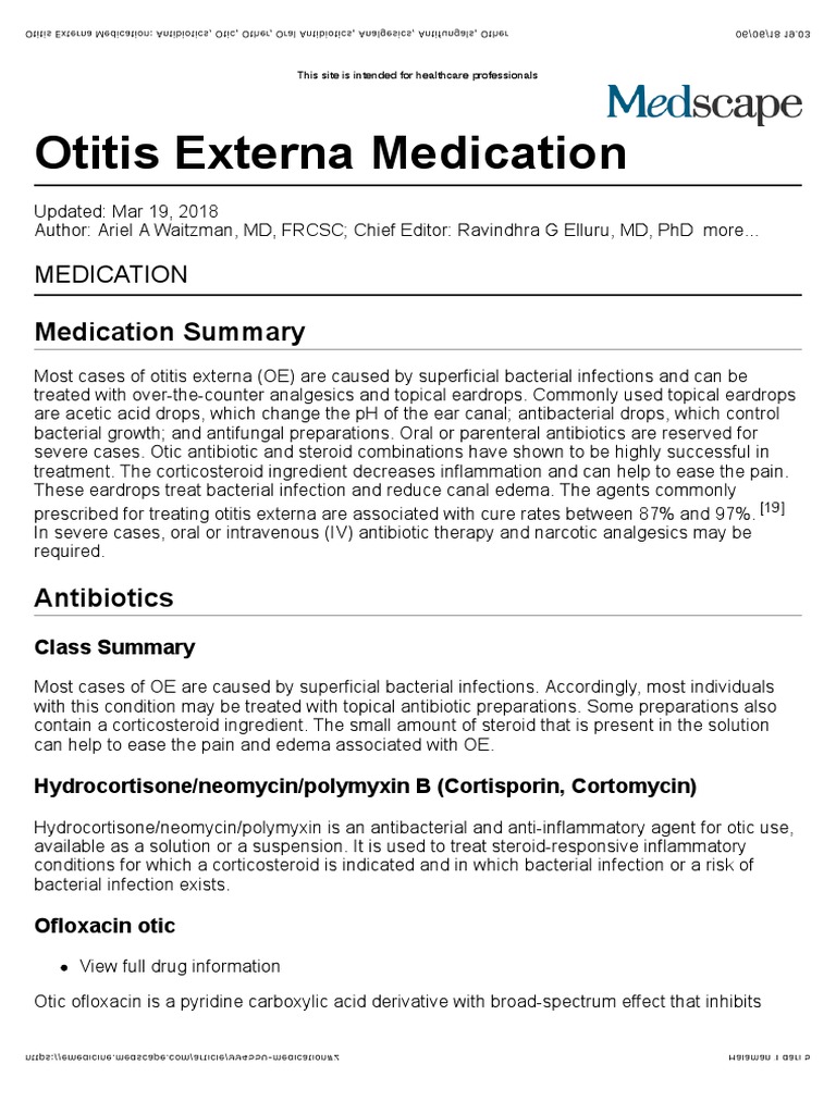 Otitis Externa Medication Antibiotics, Otic, Other, Oral Antibiotics