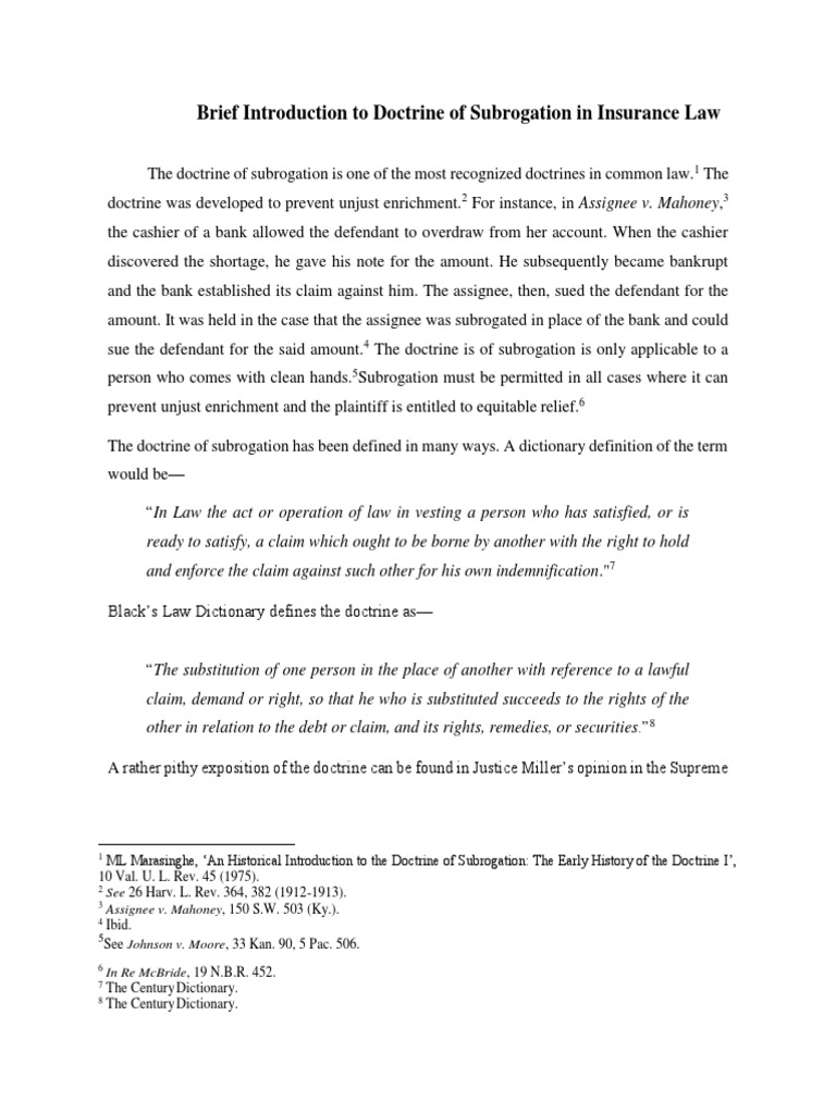Brief Intro to Doctrine of Subrogation | PDF | Subrogation | Equity (Law)