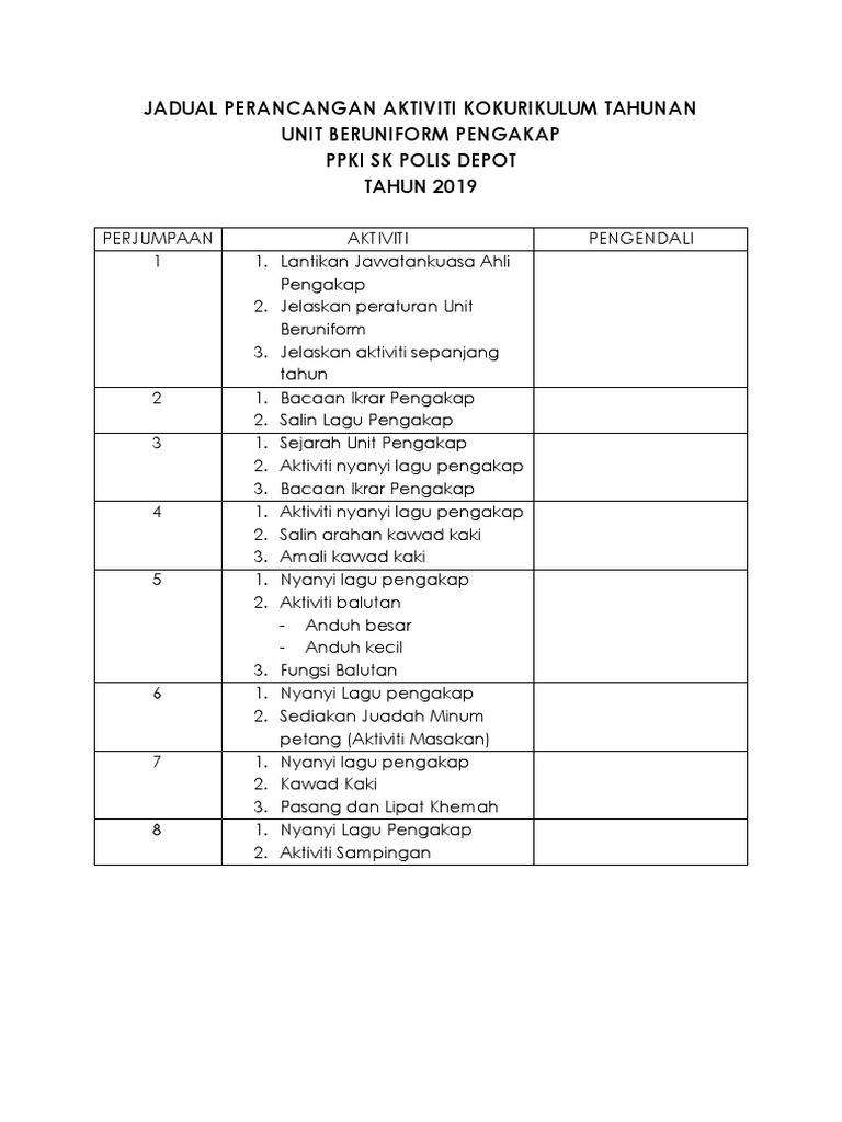 Jadual Perancangan Aktiviti Pengakap Pdf