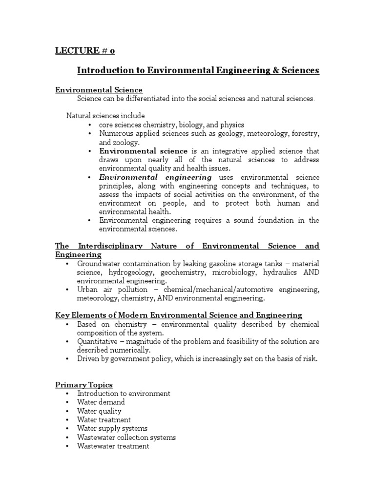 Lecture # O Introduction To Environmental Engineering & Sciences | PDF ...