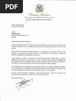 Carta de felicitación del presidente Danilo Medina a José Monegro por décimo séptimo aniversario del periódico El Día