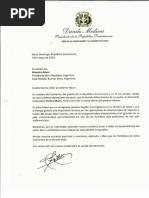 Carta de condolencias del presidente Danilo Medina a Mauricio Macri, presidente de la República Argentina, por fallecimiento de su padre, Franco Macri